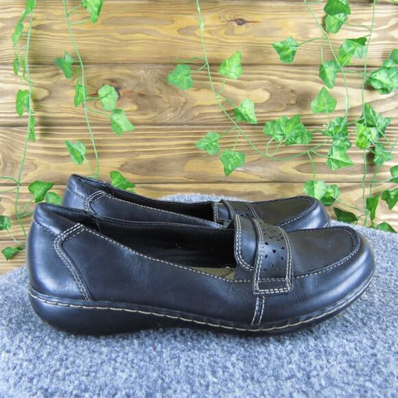 Clarks Women's Bendables Flat‎ Black Leather Sz 6.5 Medium Used 2025 - Picture 3 of 6
